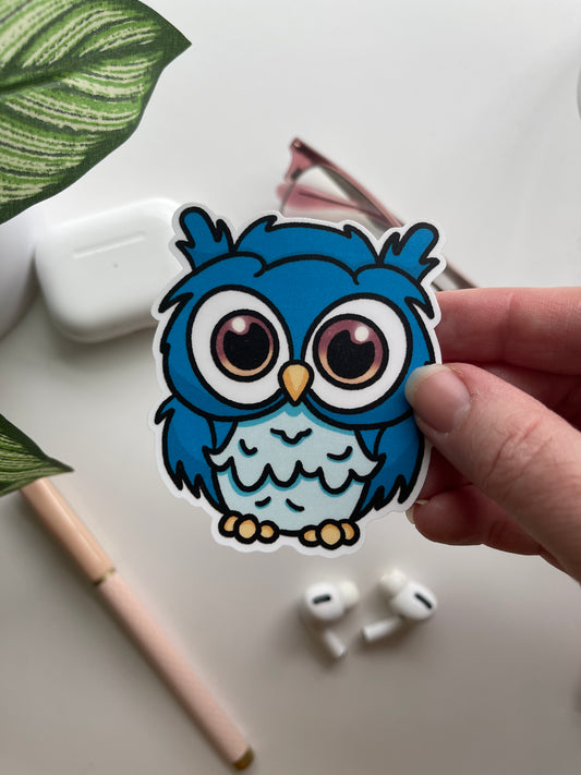 Bruce Blue Kawaii Owl Handmade Sticker