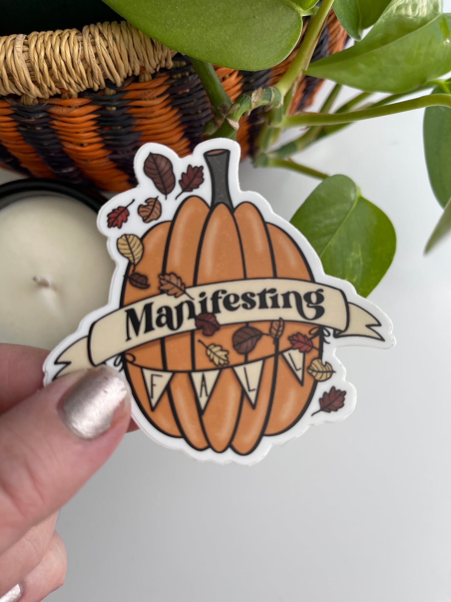 Manifesting Fall Pumpkin Waterproof Sticker