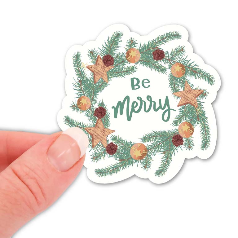 Be Merry Wreath Waterproof Sticker