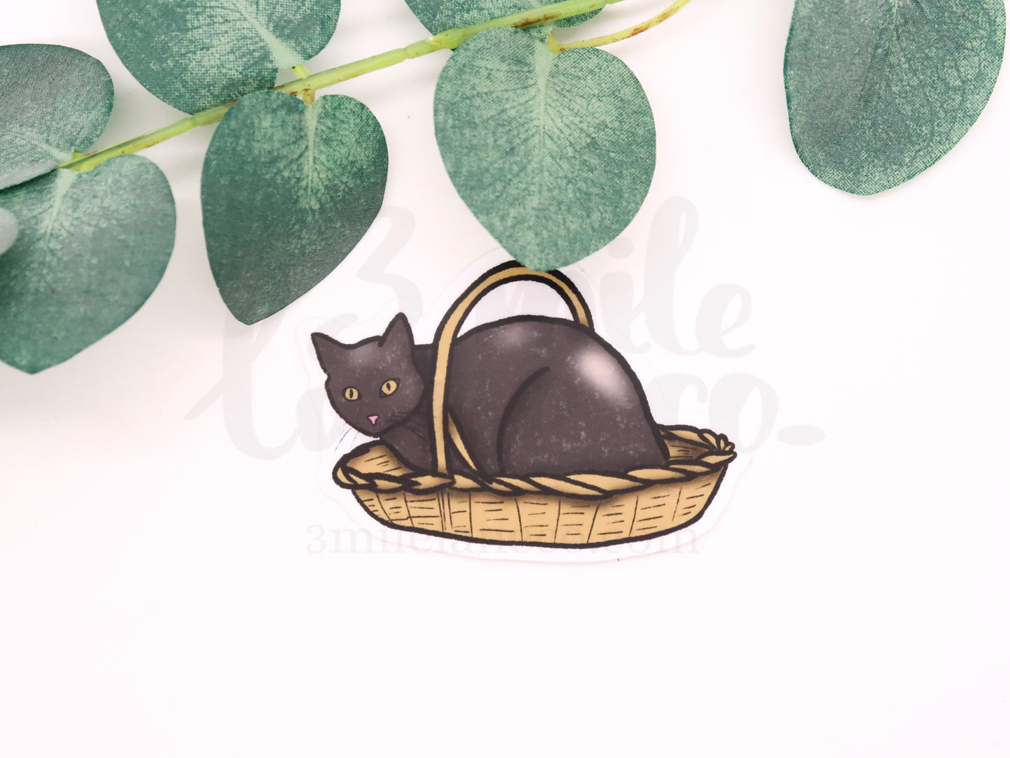 Black Cat in a Basket Waterproof Sticker