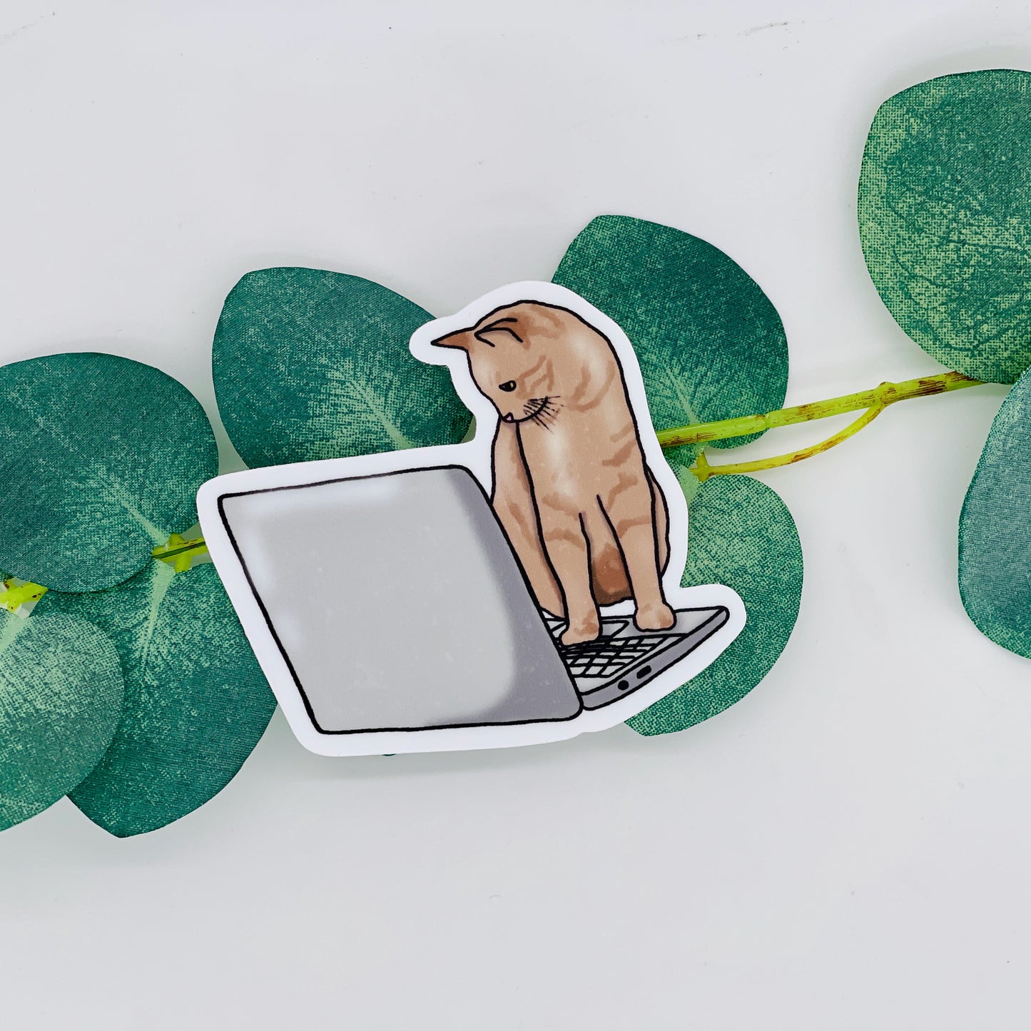 Orange Cat on Laptop Waterproof Sticker