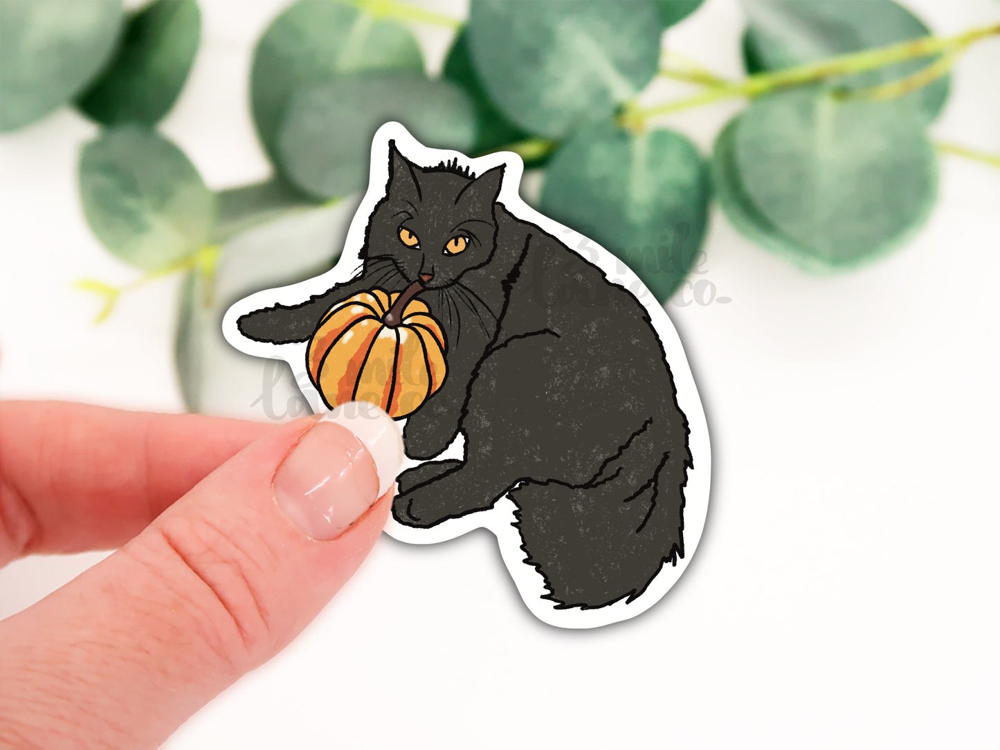 Black Cat with a Pumpkin Waterproof Sticker