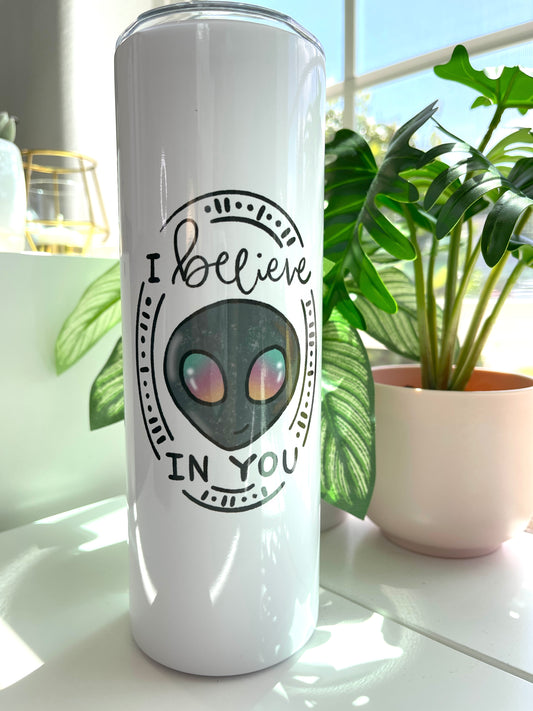 I Believe In You White 20oz Skinny Tumbler