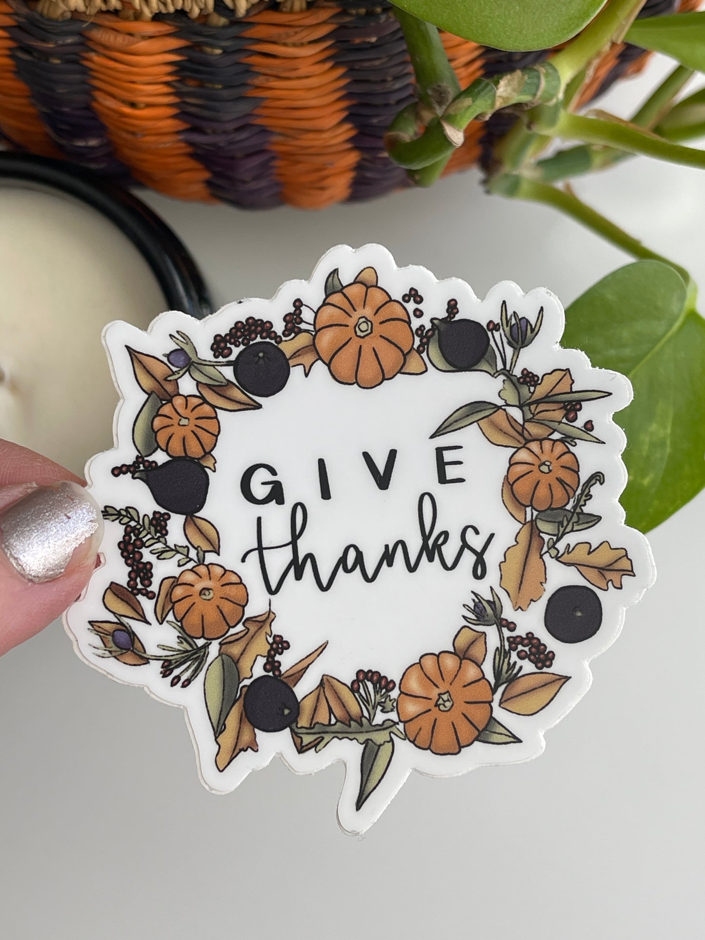 Give Thanks Autumn Wreath Waterproof Sticker