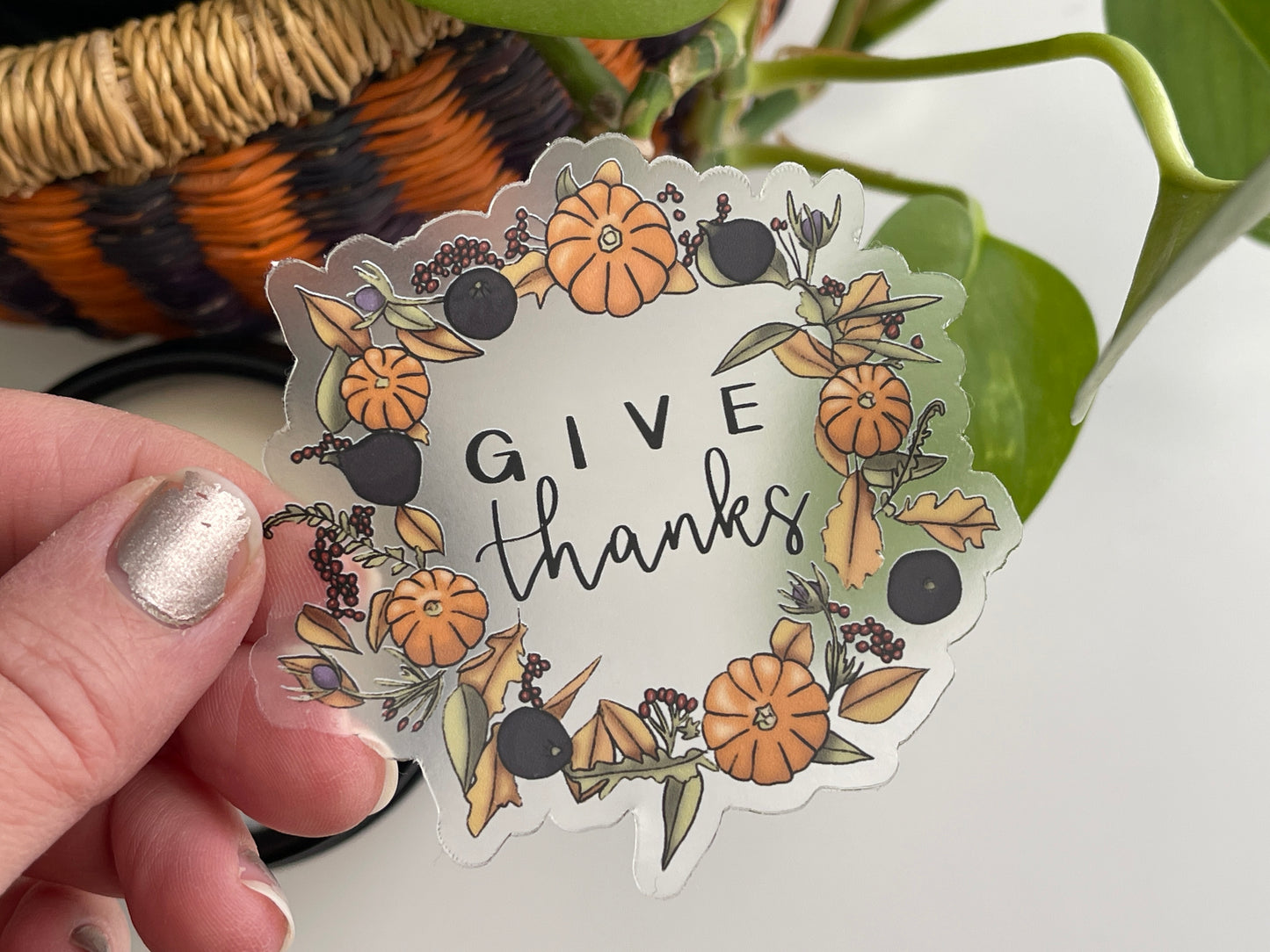 Clear Give Thanks Autumn Wreath Waterproof Sticker