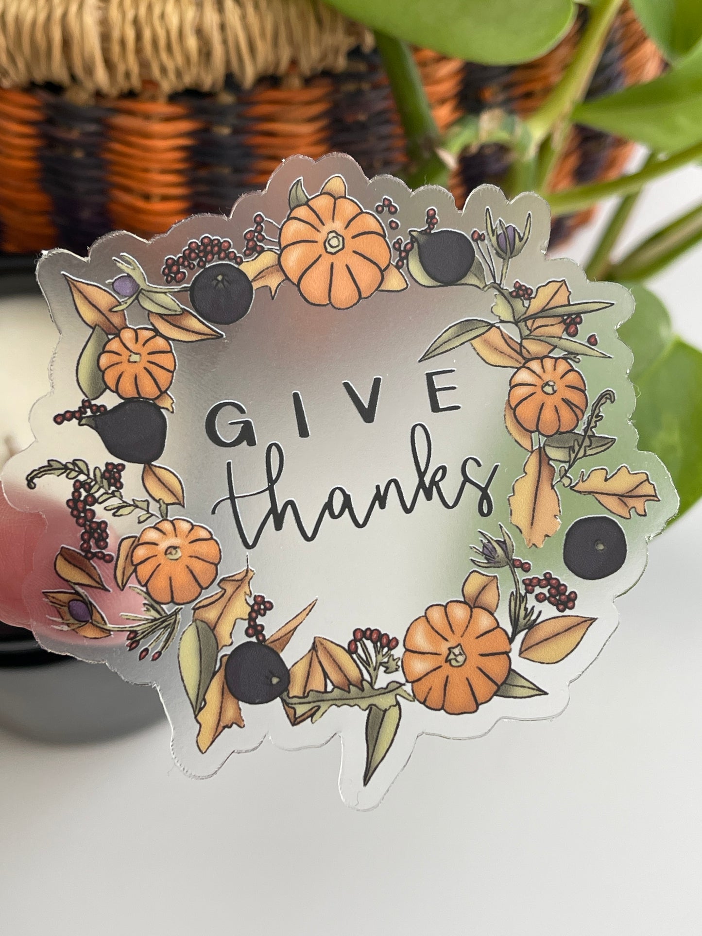 Clear Give Thanks Autumn Wreath Waterproof Sticker