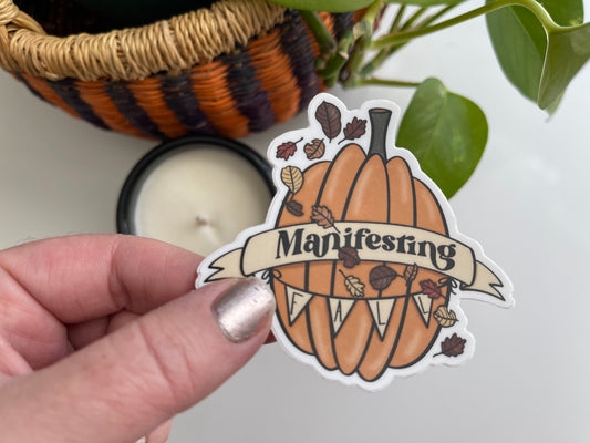 Manifesting Fall Pumpkin Waterproof Sticker