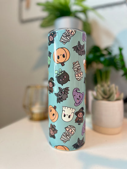 Spooky Pals 20oz All Over Teal Skinny Tumbler