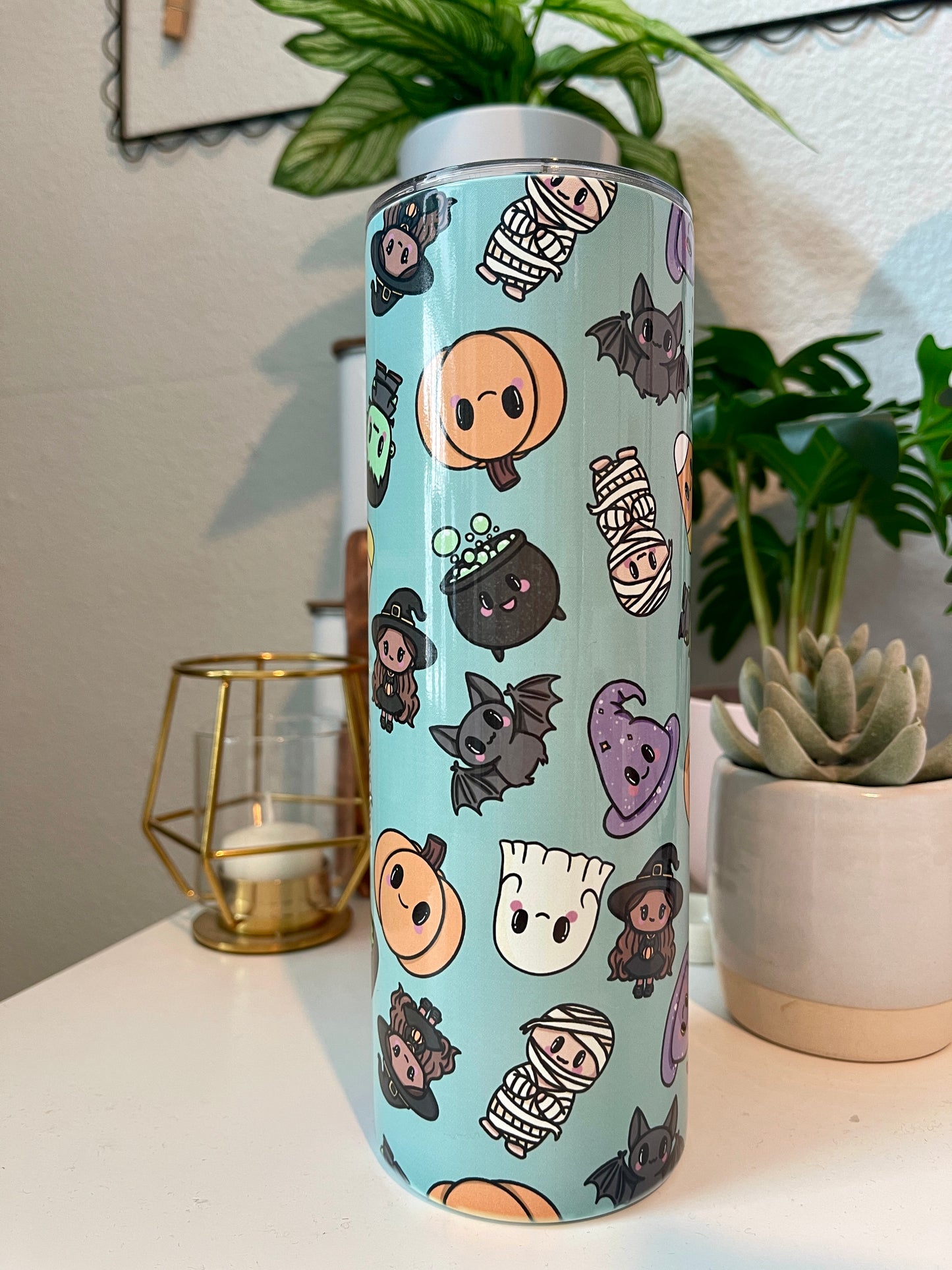 Spooky Pals 20oz All Over Teal Skinny Tumbler