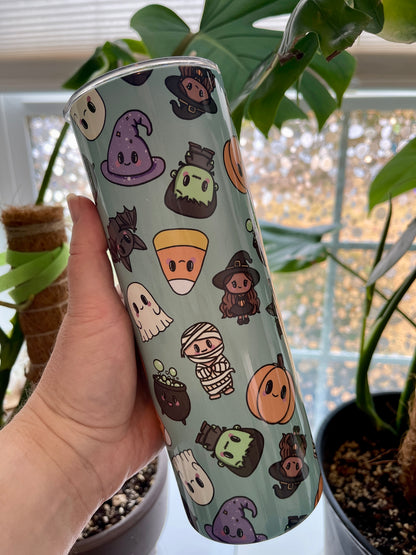 Spooky Pals 20oz All Over Teal Skinny Tumbler