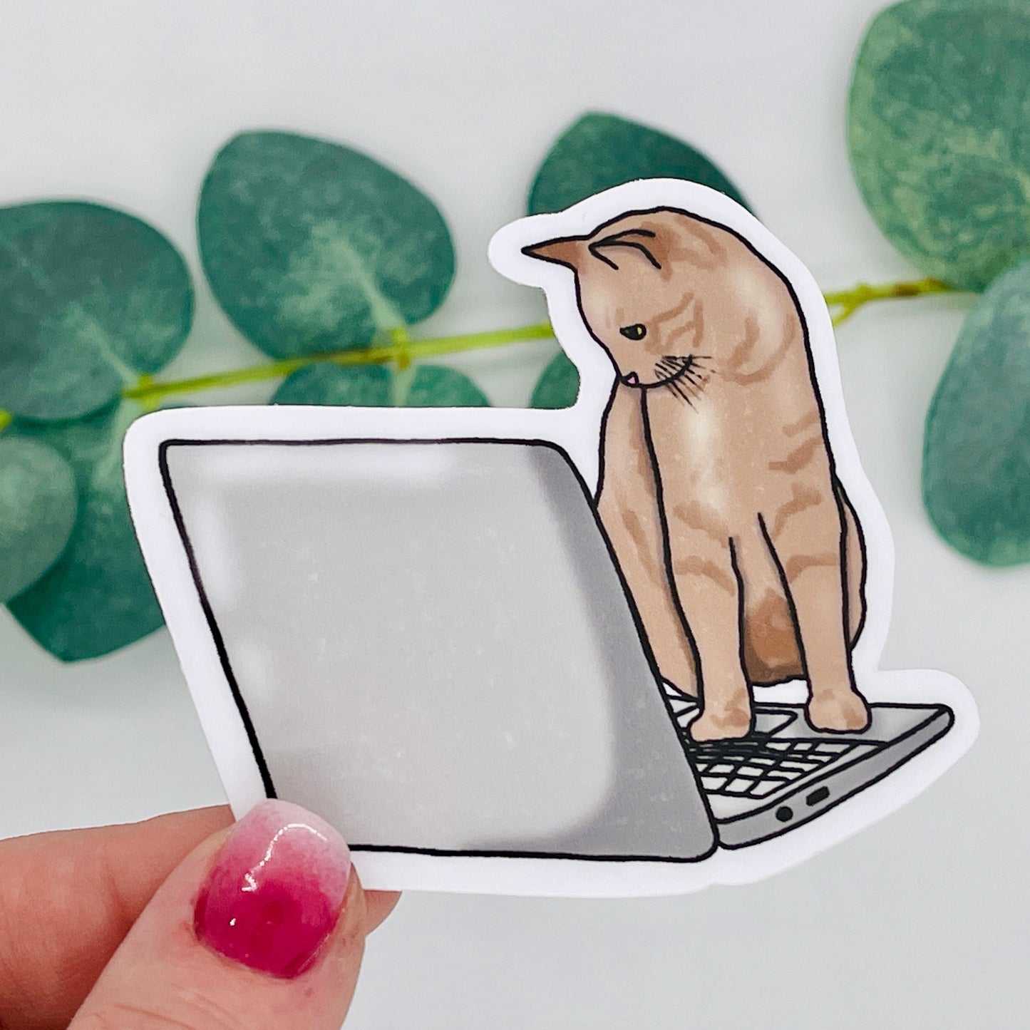 Orange Cat on Laptop Waterproof Sticker