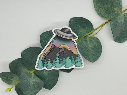 UFO Mountain Waterproof Sticker