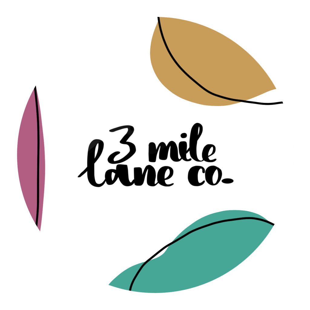 Logo with colorful blobs and text reading 3 mile lane co.