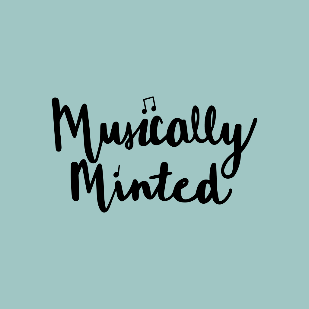 Square logo for Musically Minted on a mint colored background.